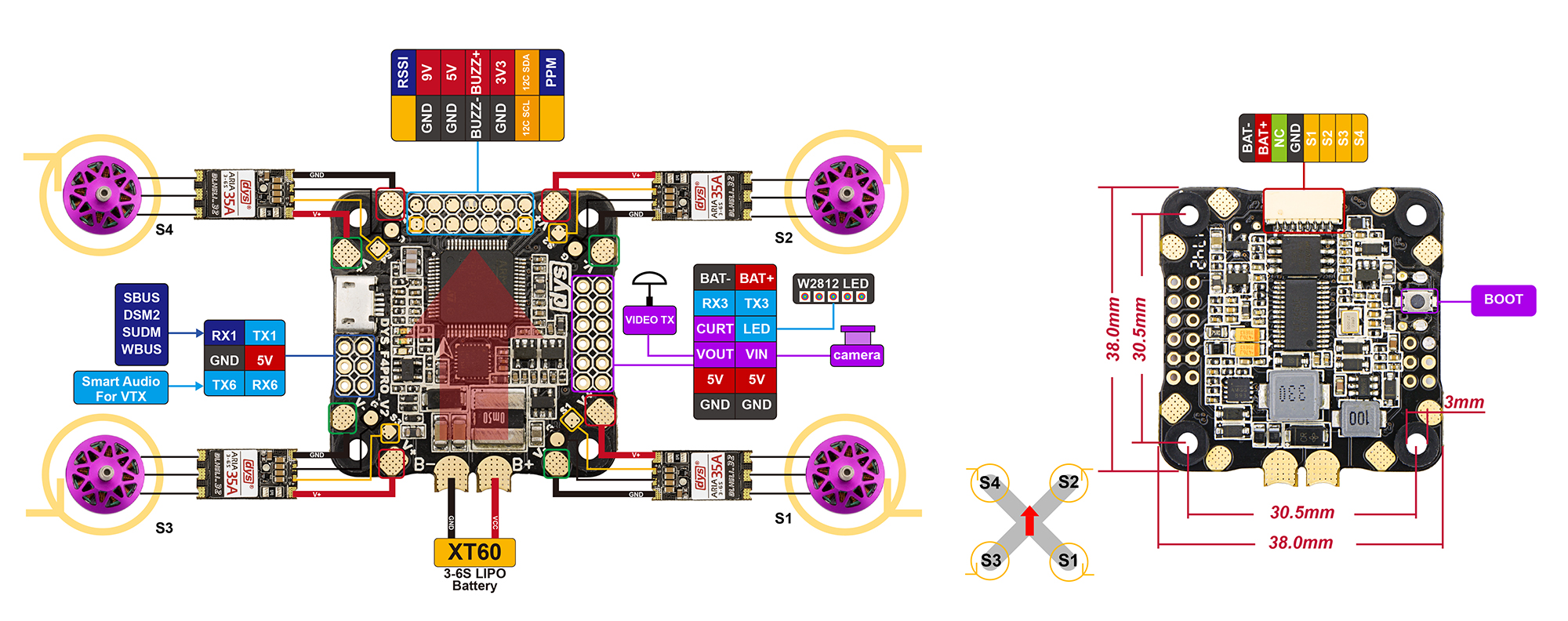 DYS F4 PRO V2 flight control wiring diagram