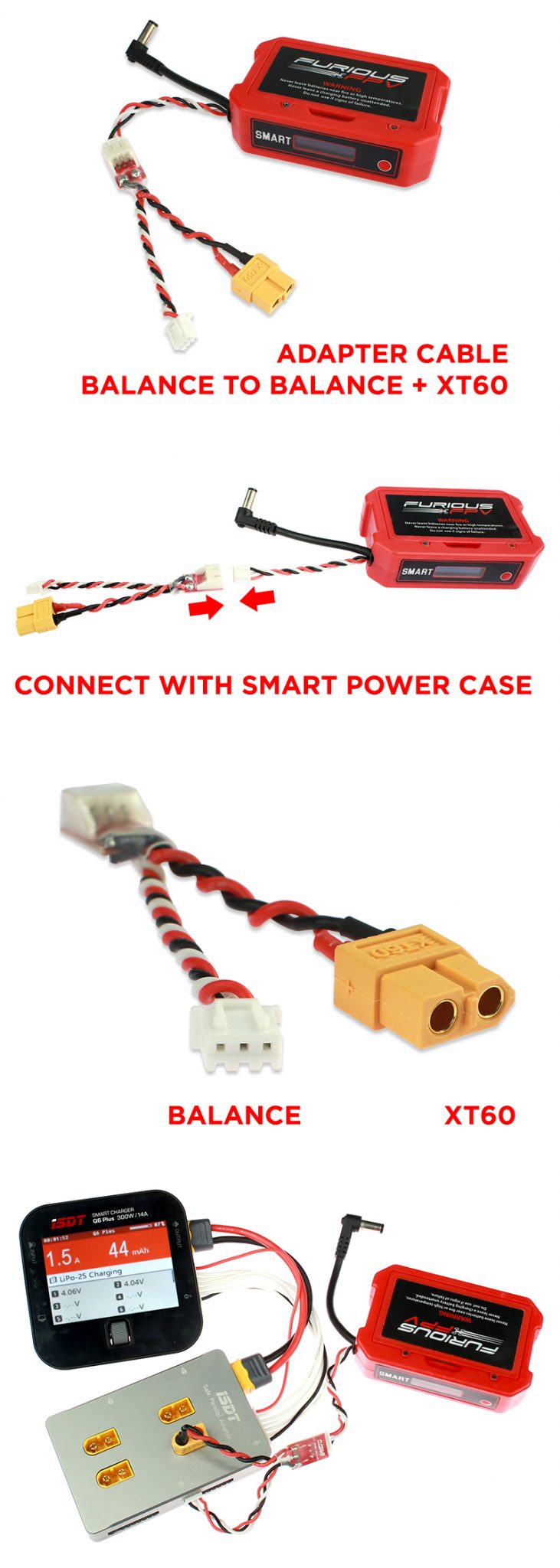 FuriousFPV Balance to Balance + XT60 Female Adapter Cable