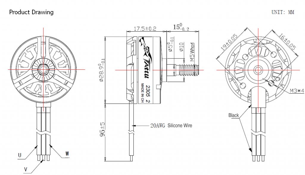 Tattu 2305 2450KV Brushless Quadcopter Motors diagram