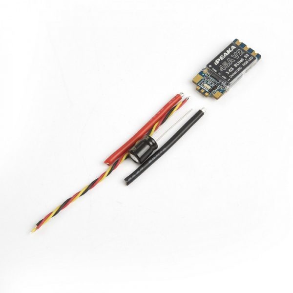 iFlight iPeaka Force 32bit 45A V2 BLHeli_32 ESC is latest developed ESC based on both most pilots' needs and FPV racing drone performance requirements. With iFlight Force32 firmware, it performs much better than previous ESCs on response speed, compatibility, pertinence, easy of use and on other aspects. Multiple IC drive, high quality imported MOS tube by aluminum alloy pieces and ceramic capacitor adopted, dual MOS tube output, work along both lines to significantly reduced heat. High current withstands capacity, enhancing system efficiency. PWM throttle signal cable is twisted-pair which can effectively reduce interference produced inside the copper wire, accomplish stable signal, stable flight, steady speed. Benefits of BLHeli_32Firmware on 32-bit ESC 32bit processors run faster than 8bit, at which we can expect better performance from the new 32bit ESC’s. Faster input signals with lower latency and higher update rate would be possible, such as Dshot1200 or even faster protocols! (Read about DShot) The 32-bit platform also allows more functionality and features that simply wasn’t possible on 8bit ESC’s, such as - Programmable PWM frequency of up to 48KHz - Auto-timing for higher efficiency and reliability - Voltage/Current limiting - Adjustable “Brake on Stop” force - Improve direction change in Bidirectional mode - ESC Telemetry - Configuring from FC using D_Shot commands - Note that these features are just ideas from the developer (aka sskaug) at the moment and haven’t all been implemented. Anyway, we should discover more about the new possibility as development continues. There will be a range of BLHeli_32 ESC coming out soon. The ESC is default BLHeli firmware flashed. If you use flight control with Betaflight firmware, you can connect FC to BLHeli 32 BLHeliSuite, to debug 4 ESC. To download and flash BLHeliSuite you can visit www.blheli32.com. Features compared to V1: * Telemetry function * Smaller size but brighter LED lights * Double-Side solderable Specifications: * BB21MCU, 48Mhz Runs BLHELI_IFLIGHT FORCE_XX firmware * Constant: 45Amps * Burst: 52Amps * Supports 2-6S lipo input * Dimension: 32.6*17*7.2Amm * Weight: 3.9g Package Included: - 1pc* iPeaka Force 32bit 45A V2 BLHeli_32 ESC