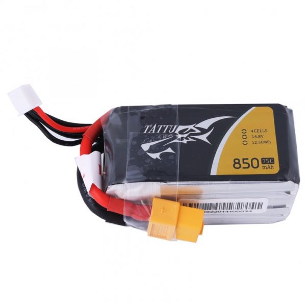 Tattu 850mAh 14.8V 75C 4S1P Lipo Battery Pack with XT60 Plug - Image 2