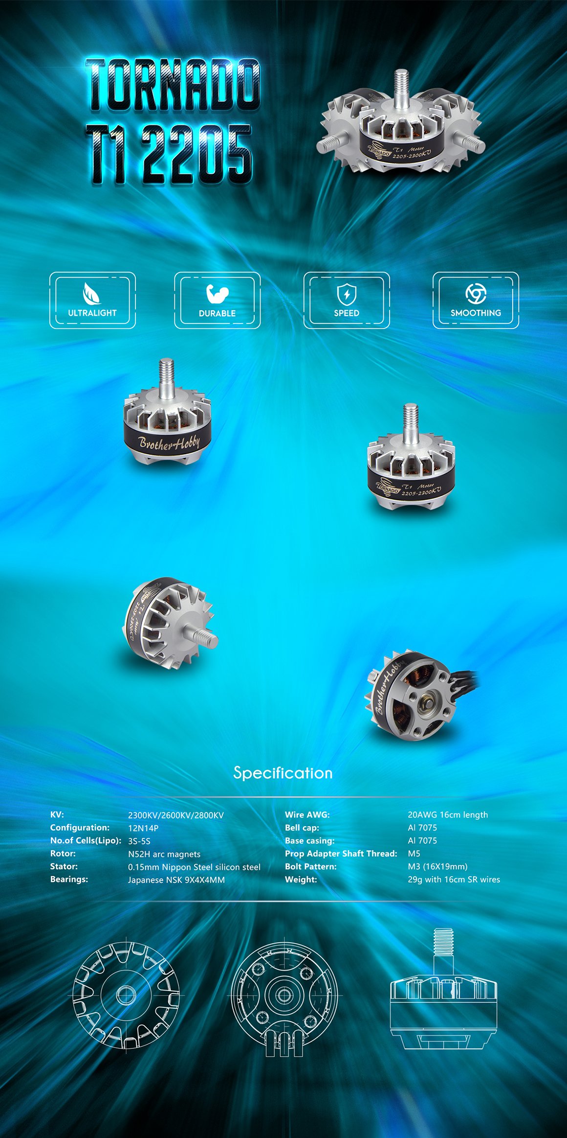 Brother Hobby Tornado T1 2205 1700kv Brushless Motor 3 - BrotherHobby