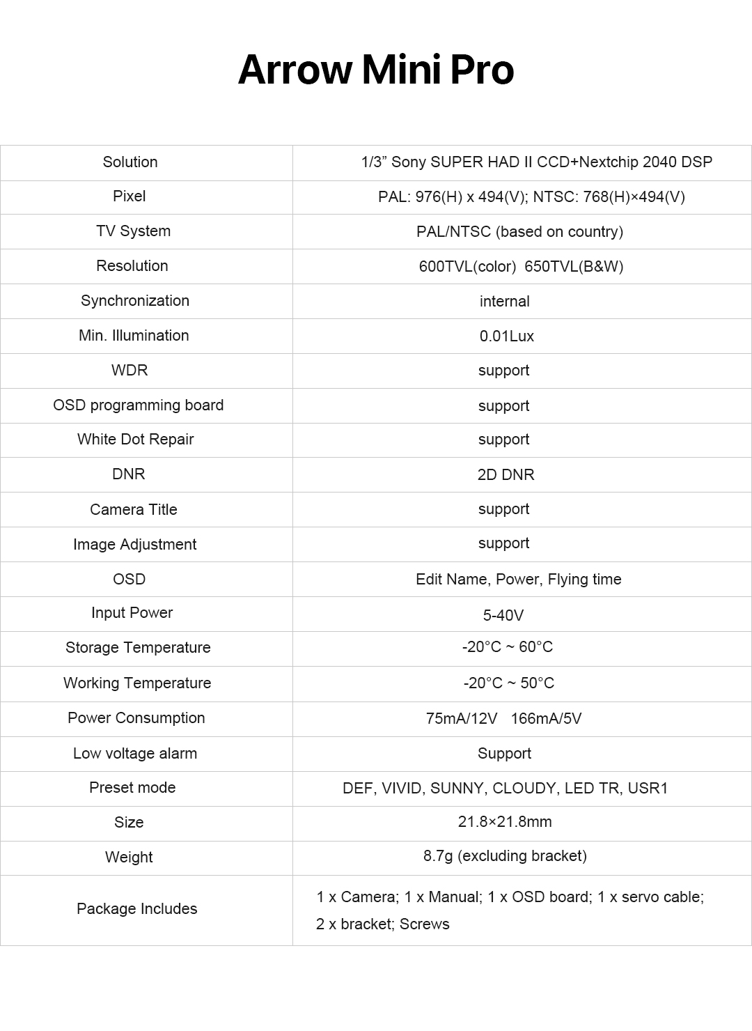 Foxeer Arrow Mini Pro FPV CCD Camera Built-in OSD (Pick Your Color) 7 - Foxeer