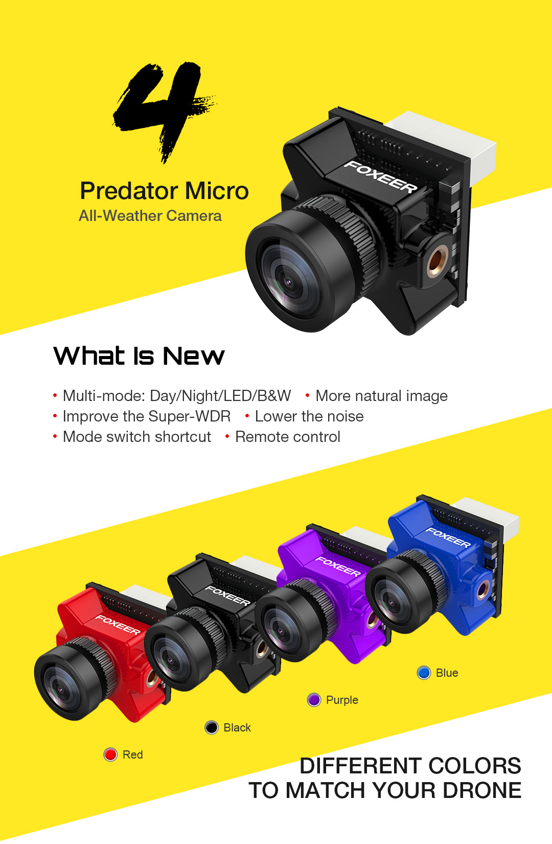 Foxeer Micro Predator 4 Super WDR 4ms latency FPV Racing Camera