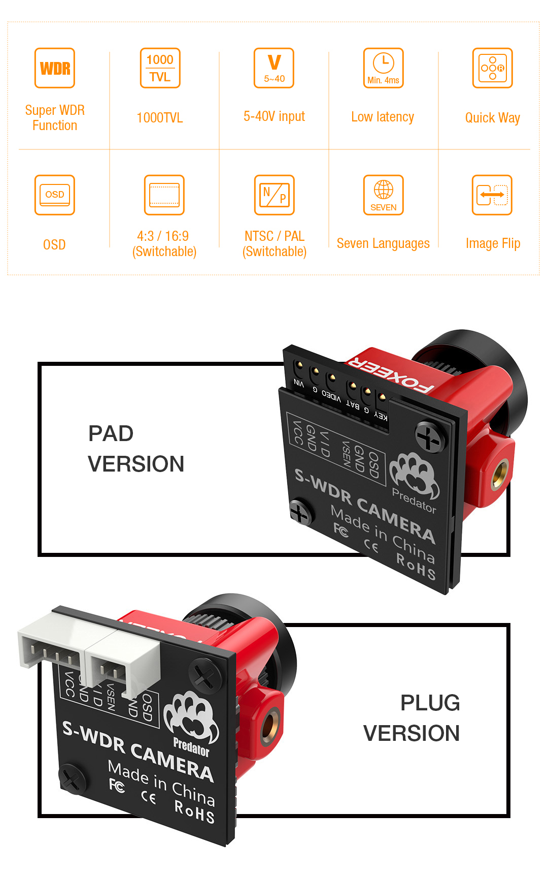 Foxeer Micro Predator 4 Super WDR 4ms latency FPV Camera (Pick Your Color) 2 - Foxeer