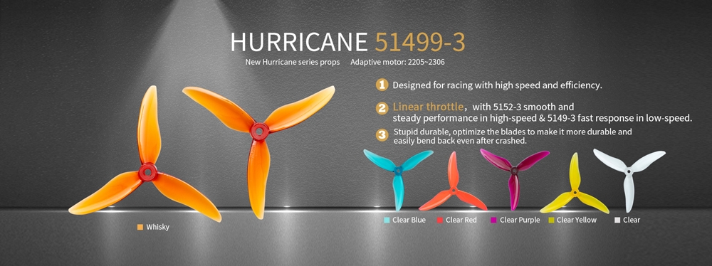 GemFan Hurricane 5" - POPO 3 Blade 51499 Prop (Set of 4) - Pick your Color 5 - Gemfan