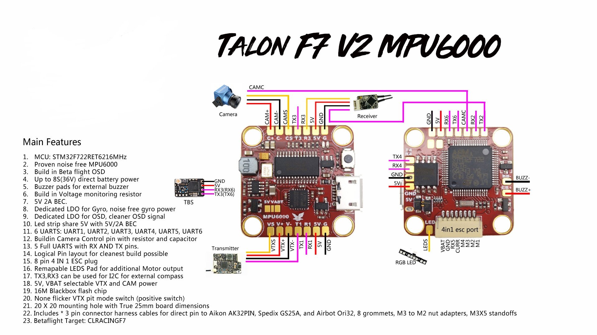 Talon F7 V2 MPU6000 20X20 Flight Controller 6 - CLRacing