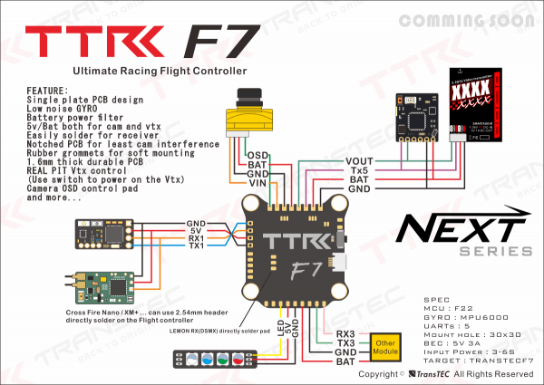 TransTEC F7 Flight controller wiring diagram