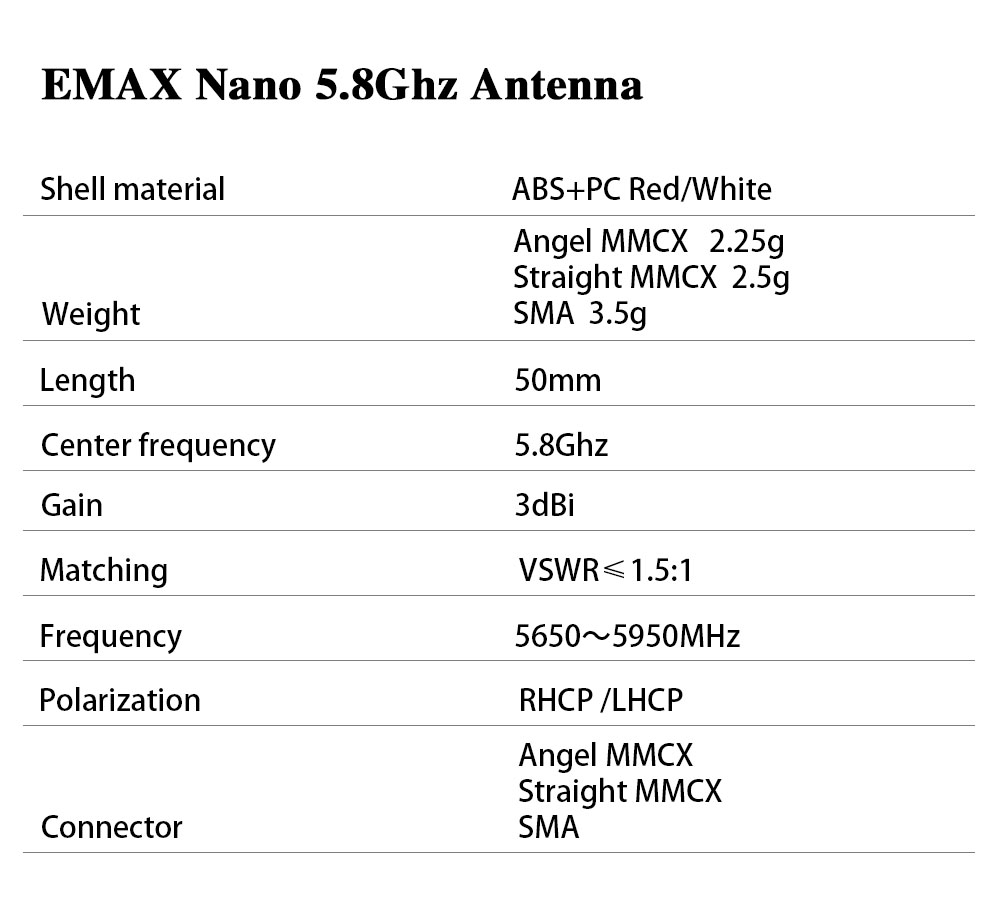 EMAX Nano 5.8G FPV Antenna- RHCP/LHCP 50mm SMA 21