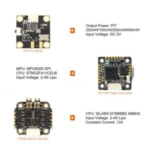 HGLRC FD413 VTX STACK - F4 FC, 13A BLS 4in1 ESC, 400mw VTX For Toothpick 10