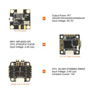 HGLRC FD413 VTX STACK - F4 FC, 13A BLS 4in1 ESC, 400mw VTX For Toothpick 10 - HGLRC