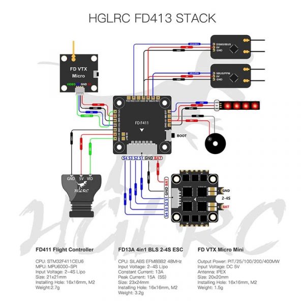 HGLRC FD411 2-4s 16x16 Flight Controller for FD413 Stack