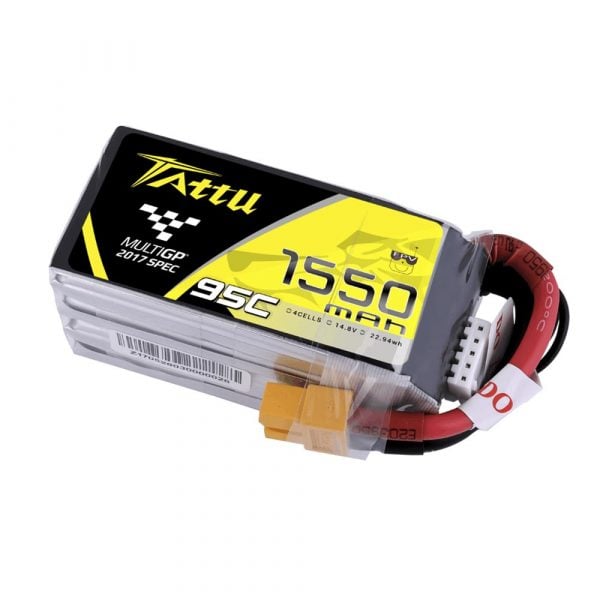 Tattu R-Line MultiGP Spec Race 1550mAh 14.8V 95C 4S1P Lipo Battery Pack with XT60 Connector 1