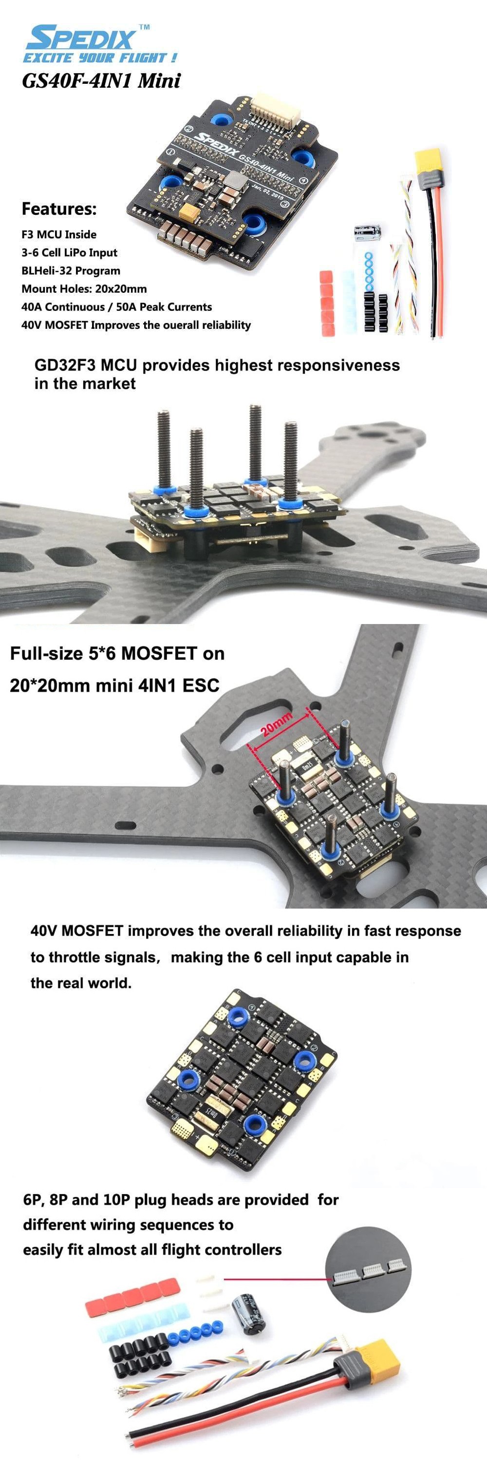 Spedix GS40F 40A 3-6S BLHeli32 4-in-1 Mini ESC 3 - Spedix