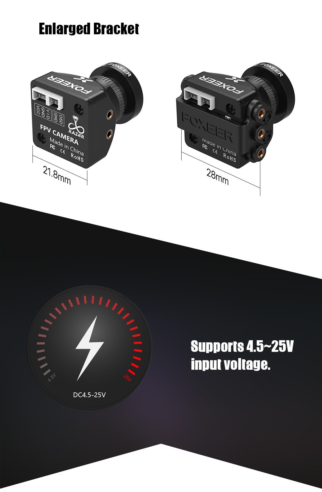 Foxeer Razer Mini 1200TVL 16:9 PAL/NSTC CMOS FPV Camera (2.1mm) - Black 7 - Foxeer
