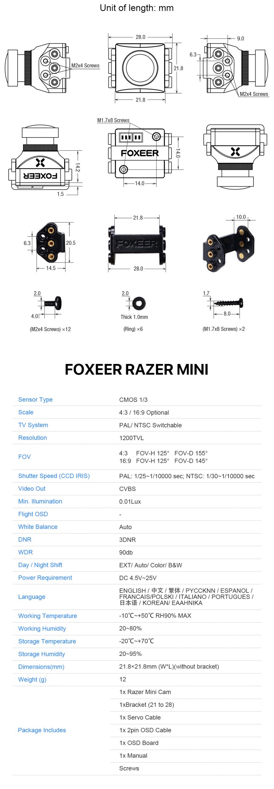 Foxeer Razer Mini 1200TVL 4:3 PAL/NSTC CMOS FPV Camera (2.1mm) - Black 9 - Foxeer