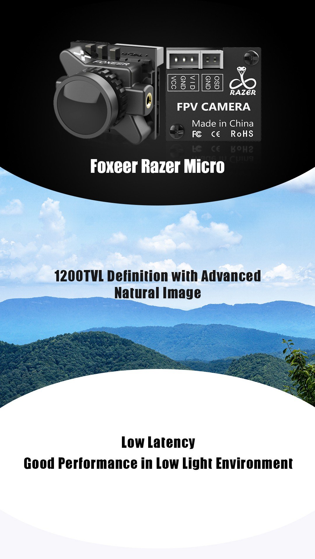 Foxeer Razer Micro 1200TVL 16:9 PAL/NSTC CMOS FPV Camera (1.8mm) - Black 9 - Foxeer
