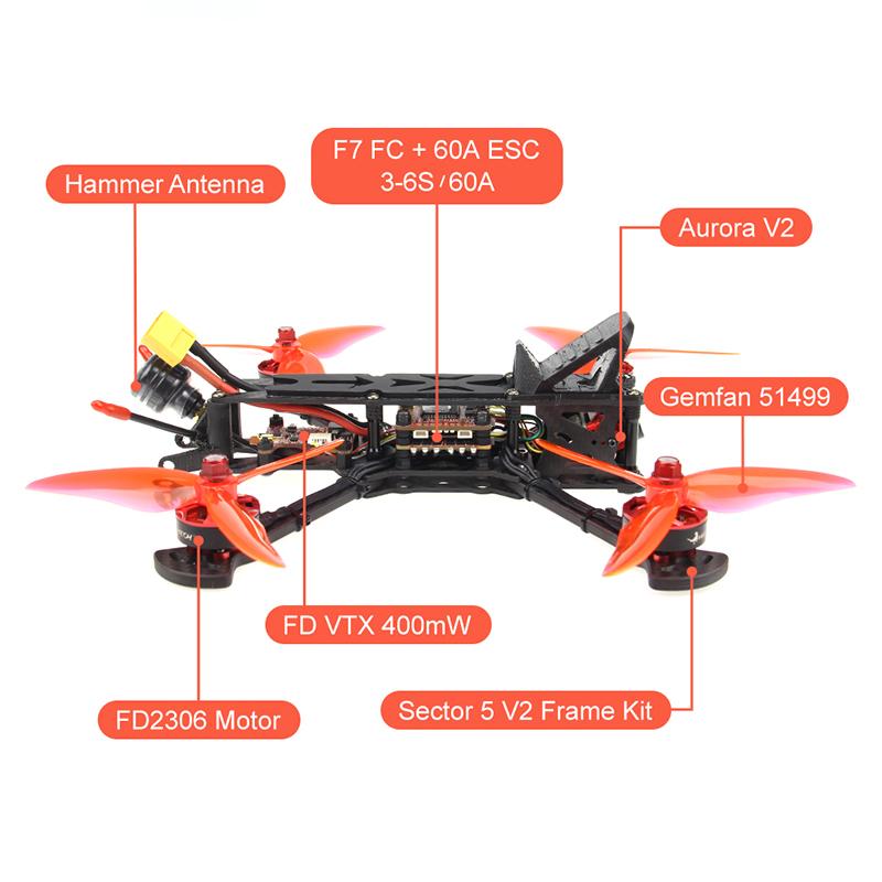 HGLRC Sector5 V2 6S FPV Racing Drone - F7 FC/60A 4in1 ESC/2306 Motor 8 - HGLRC