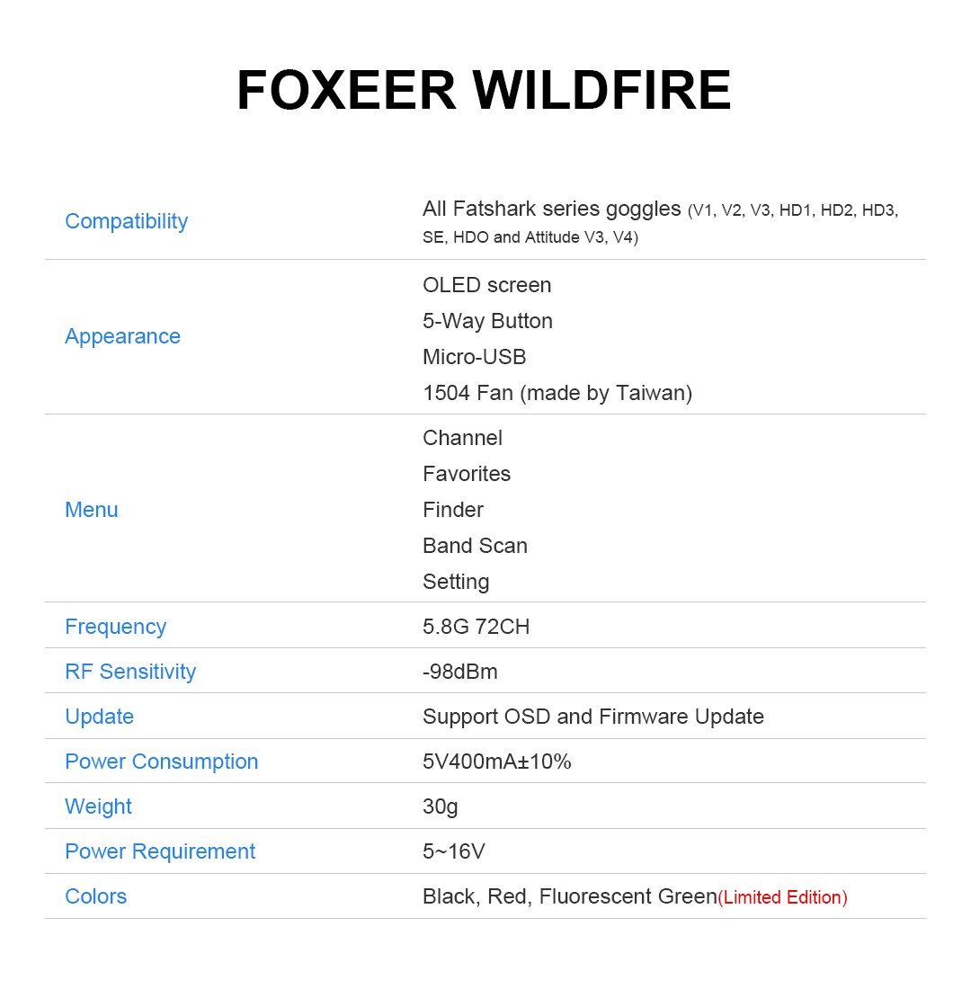 Foxeer Wildfire 5.8G Goggle Dual Receiver Module for Fatshark Dominator HDO FPV