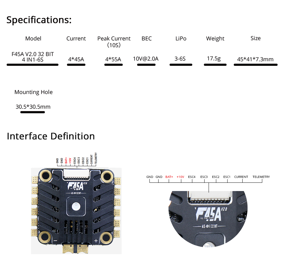 T-Motor F45A V2.0 BLHeli_32 4-in-1 ESC 6s 20 - T-Motor