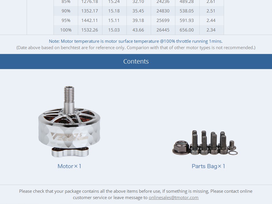 T-Motor V2207.5 Black Iron FPV Motor contents