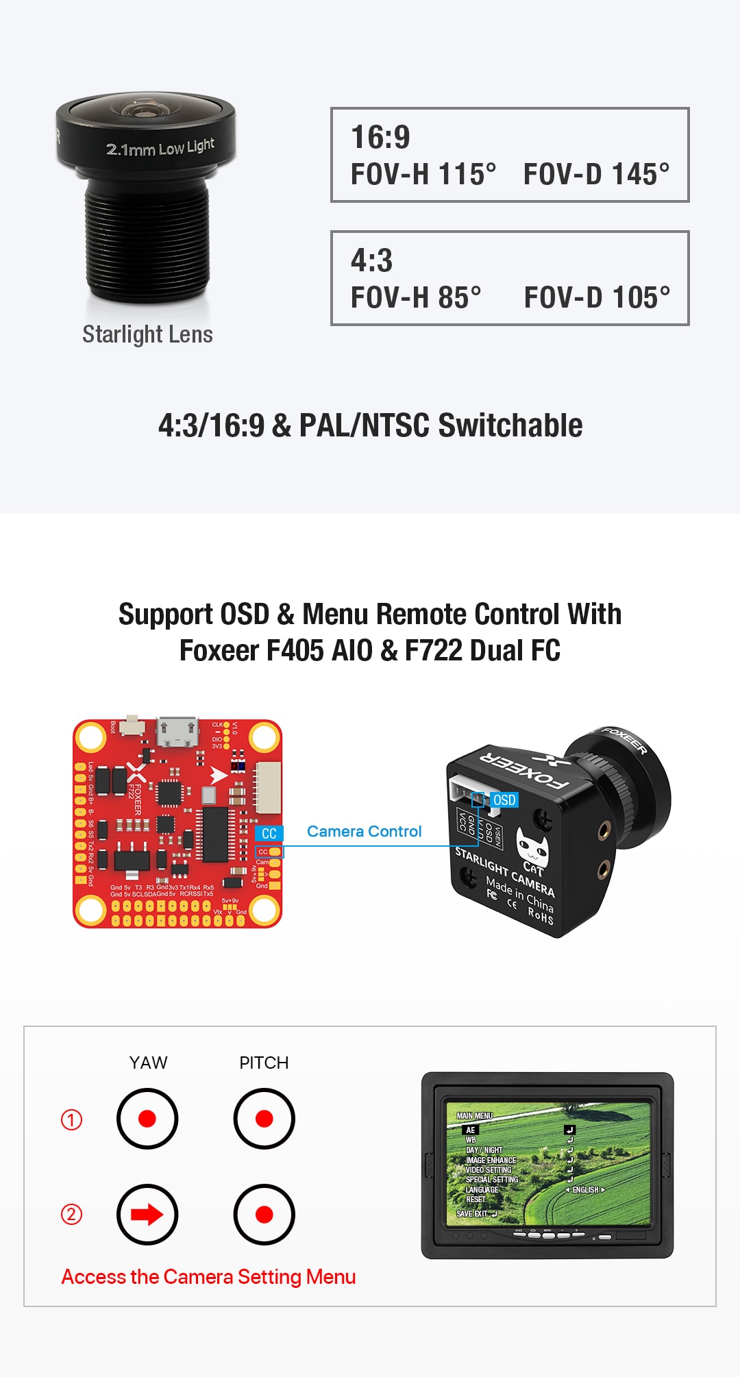 Foxeer Cat 2 Mini 1200TVL StarLight Low Latency FPV Camera - Black 3 -