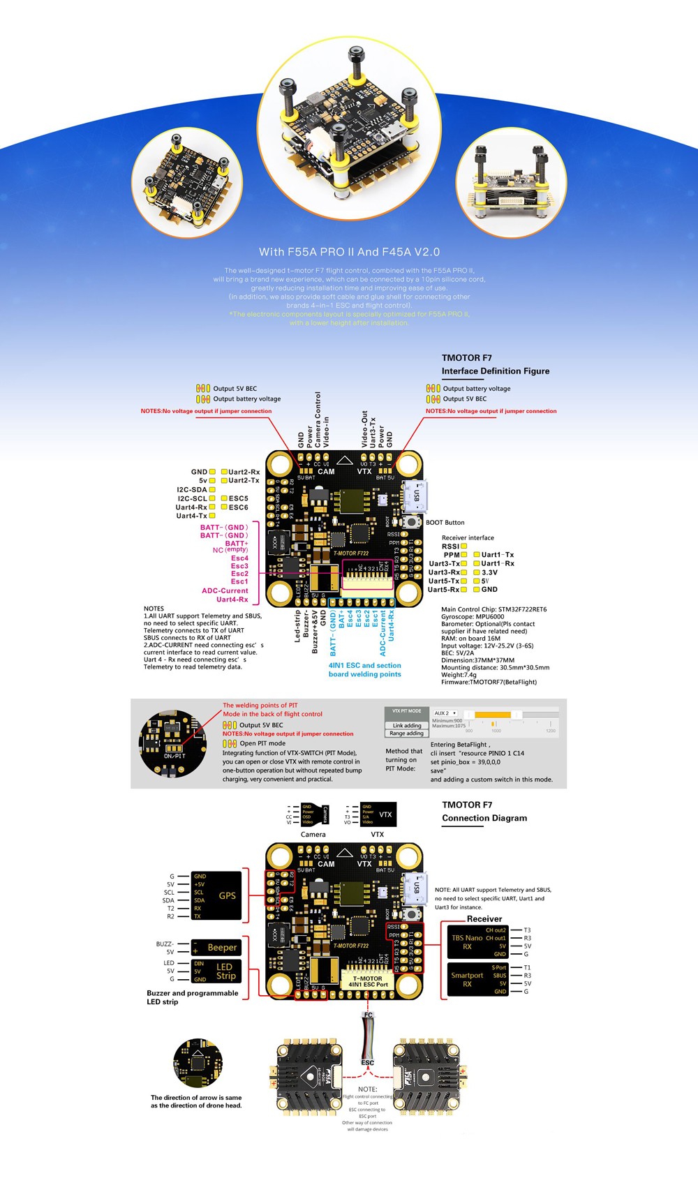 T-Motor F7 Stack - F7 FC, F45A V2 3-6S 4-in-1 ESC Combo 17 - T-Motor