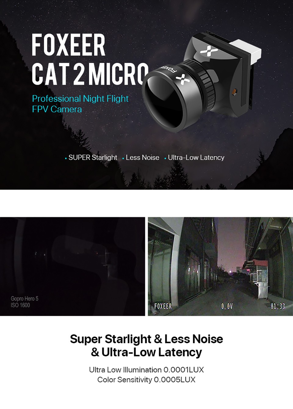 Foxeer Cat 2 Micro 1200TVL StarLight Low Latency FPV Camera (Pick your Color) 11