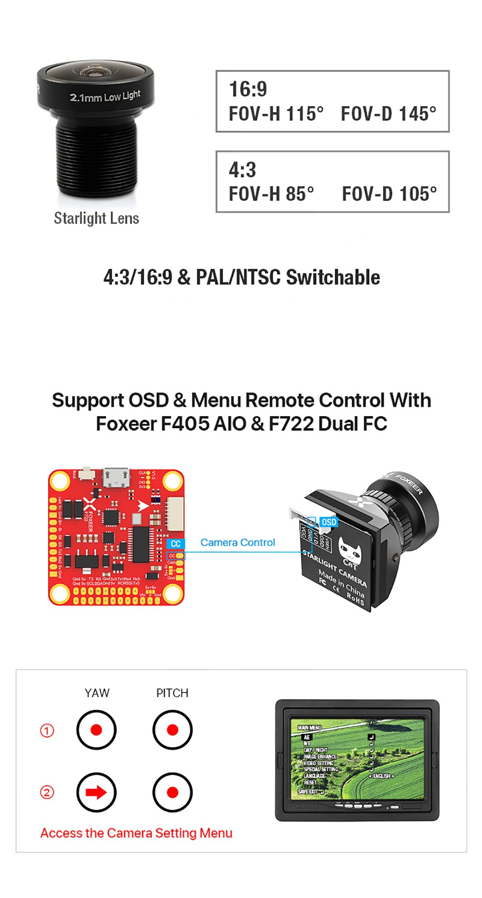 Foxeer Cat 2 Micro 1200TVL StarLight Low Latency FPV Camera (Pick your Color) 14 - Foxeer