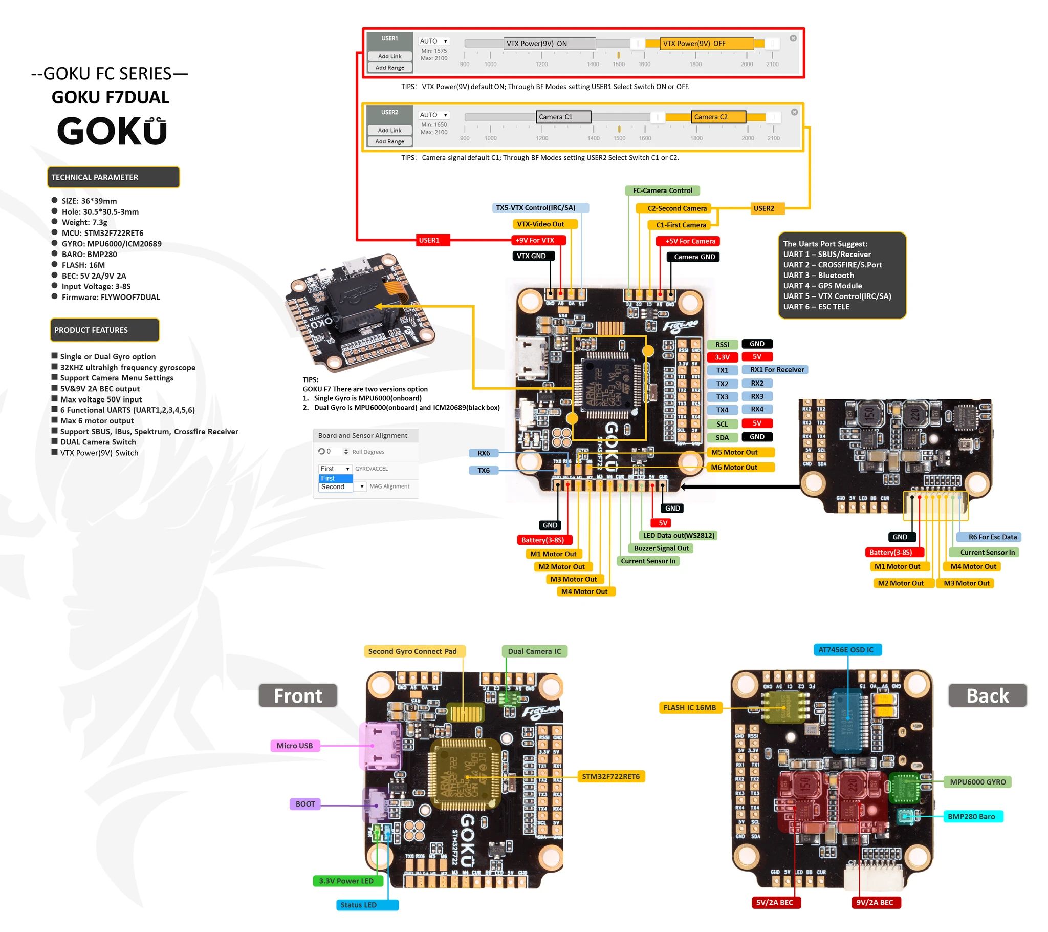 Flywoo GOKU Dual F722 Stack - GOKU 506S 50A 2-6S 4-in-1 ESC 12 - Flywoo