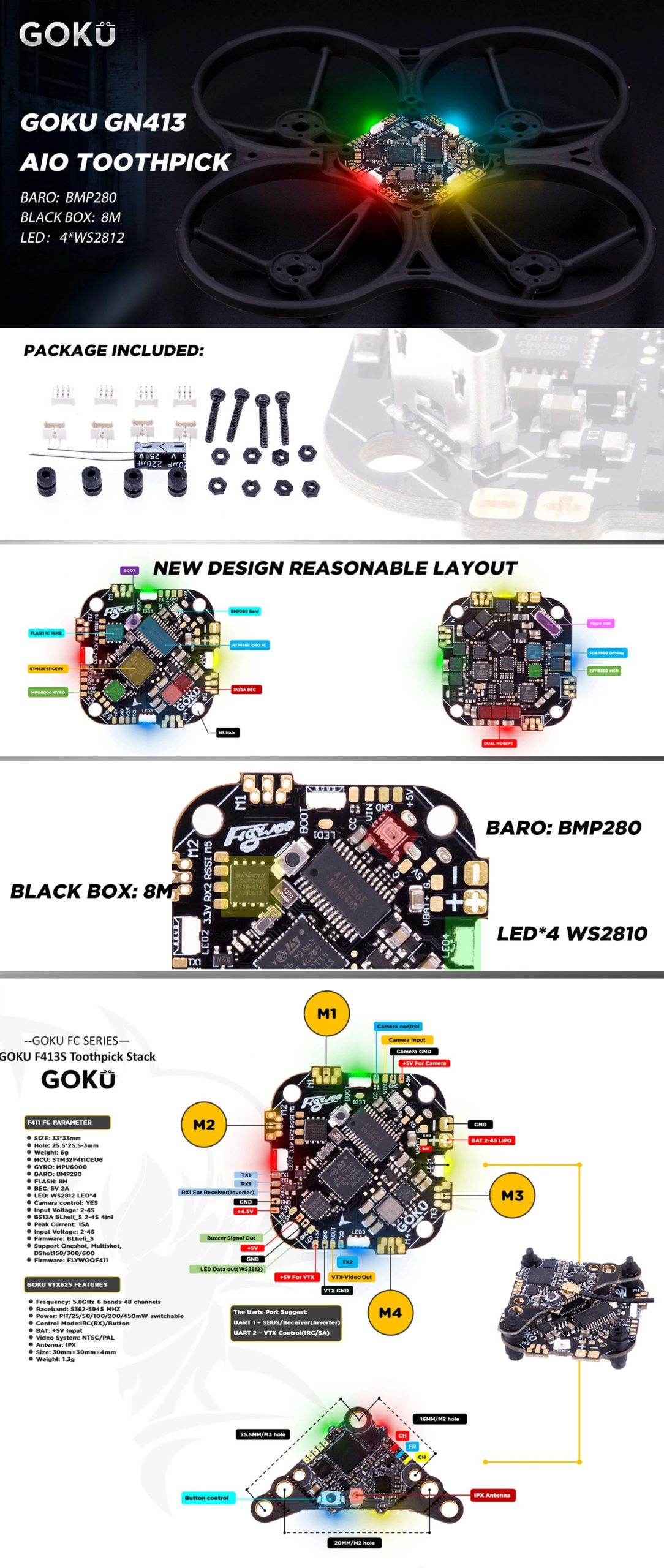 GOKU GNF413 13A AIO V2.1 MPU6000 25.5X25.5 10 - Flywoo