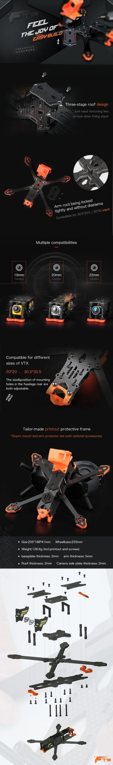 T-Motor FT5 FPV Frame infographic