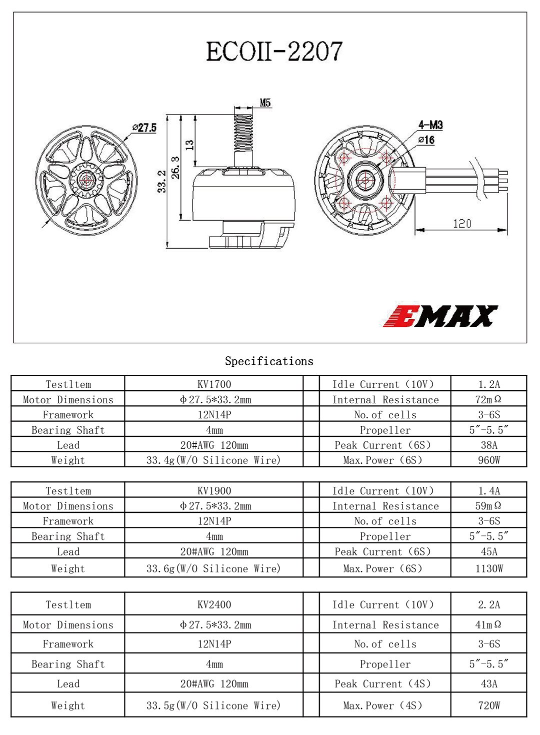 EMAX ECO II Series 2207 FPV Drone Motor - 1700Kv/1900Kv/2400Kv 18 - Emax