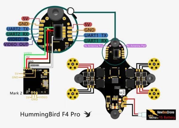 NewBeeDrone Hummingbird F4 Pro 1S Brushless BNF (FrSky) wiring diagram
