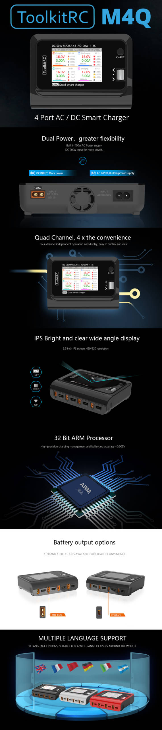 ToolKitRC M4Q 50W 5A 1-4S AC/DC Smart Charger - XT30 12 - ToolkitRC