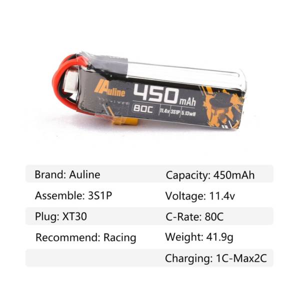 Auline 3S 450mah XT30 Lipo Battery - Image 2