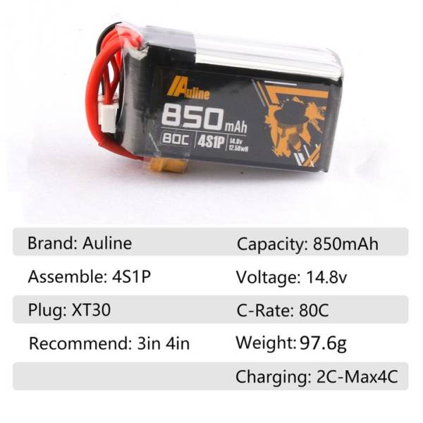 Auline 850mAh 14.8v 4S 80C XT30 - Image 2