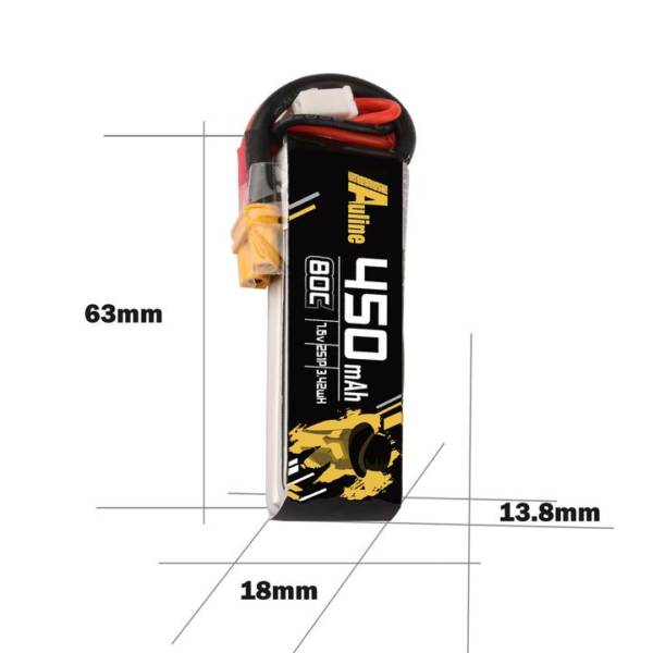 Auline 450mAh HV 7.6v 2S LiPo 80c - XT30 - Image 4