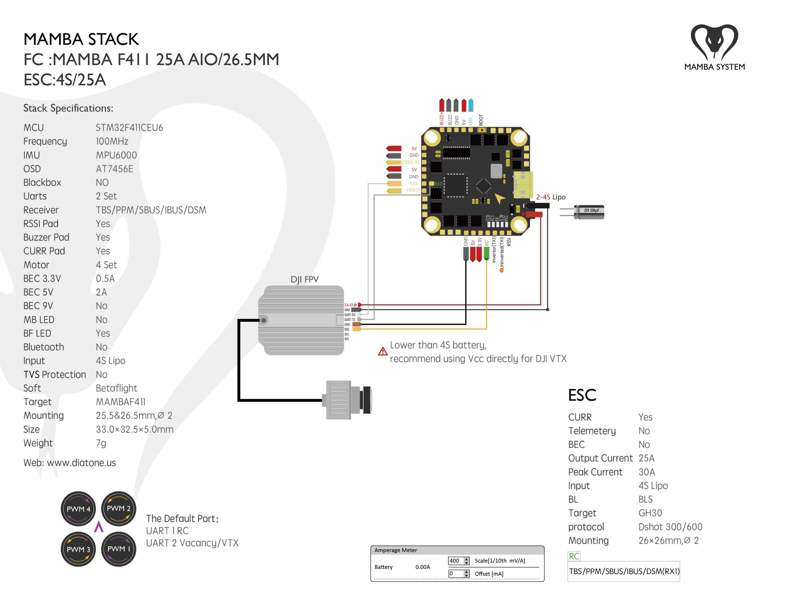 MAMBA F411AIO BLHELI_S 25A ESC DShot600 4S Flight Controller Stack 12 - Diatone