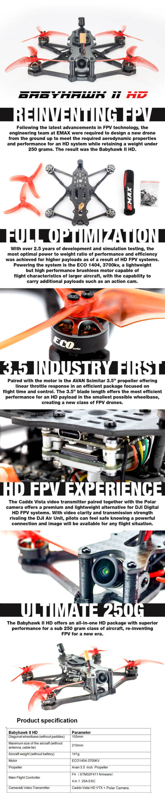 EMAX BabyHawk II HD 3.5" Freestyle RTF w/ Caddx Nebula Pro Vista - PNP 16 - Emax