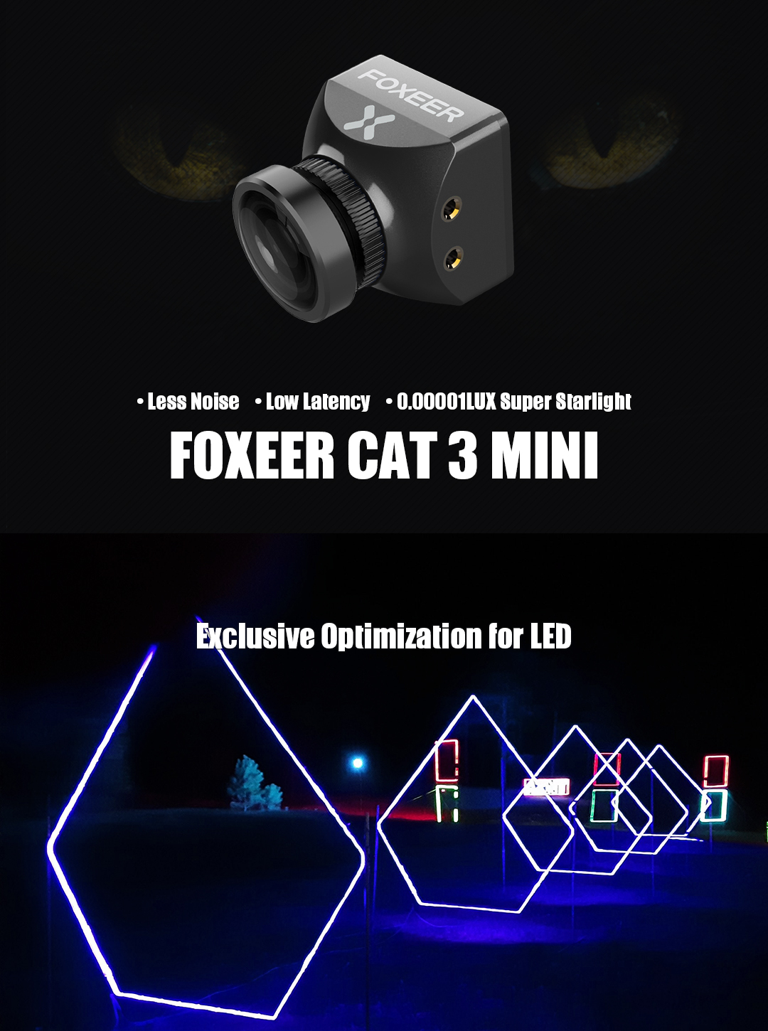 Foxeer Cat 3 Mini 1200TVL StarLight Low Latency FPV Camera - Black 2 -