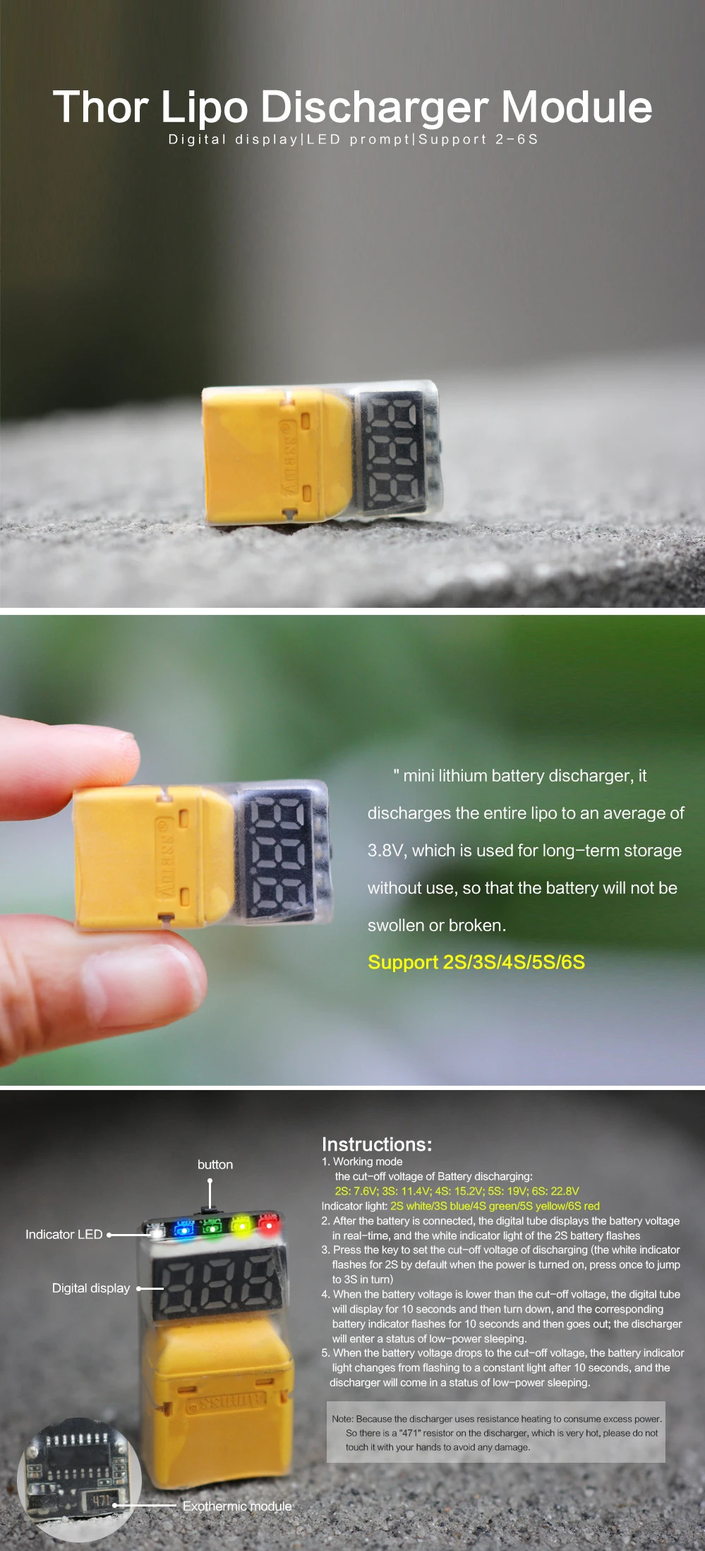 HGLRC Thor Lipo Battery Discharger for 2S-6S Batteries 6 - HGLRC