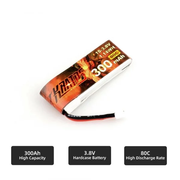 HGLRC KRATOS 1S 300MAH 80C FPV Drone Battery - Tinywhoop LiPo Battery (5 pack) - Image 7