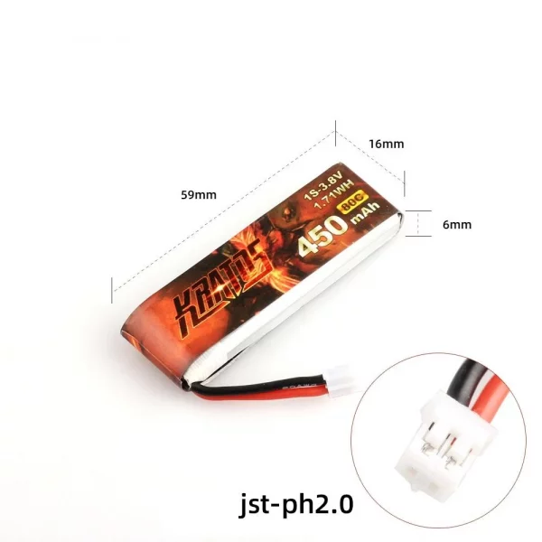 HGLRC KRATOS 1S 450MAH 80C FPV Drone Battery - Tinywhoop LiPo Battery (5 pack) - Image 4