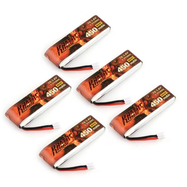 HGLRC KRATOS 1S 450MAH 80C FPV Drone Battery - Tinywhoop LiPo Battery (5 pack) - Image 2