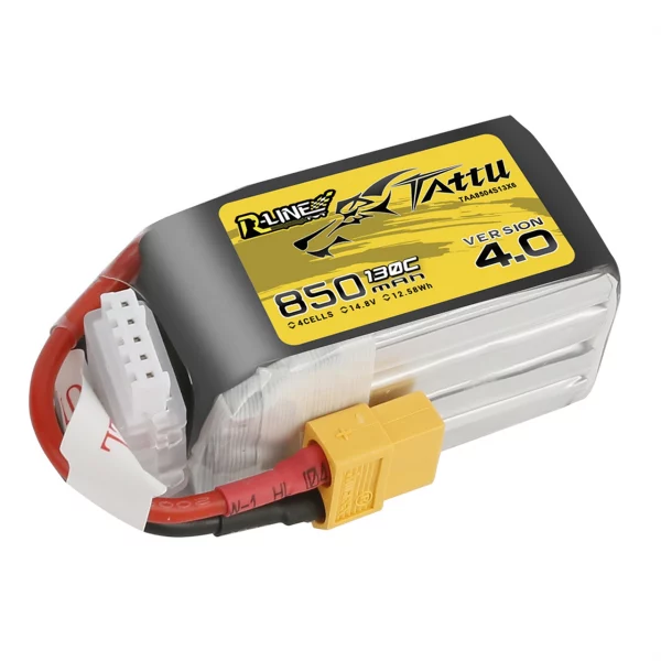 Tattu R-Line Version 4.0 850mAh 14.8V 130C 4S1P Lipo Battery Pack With XT60 Plug 1 - Tattu