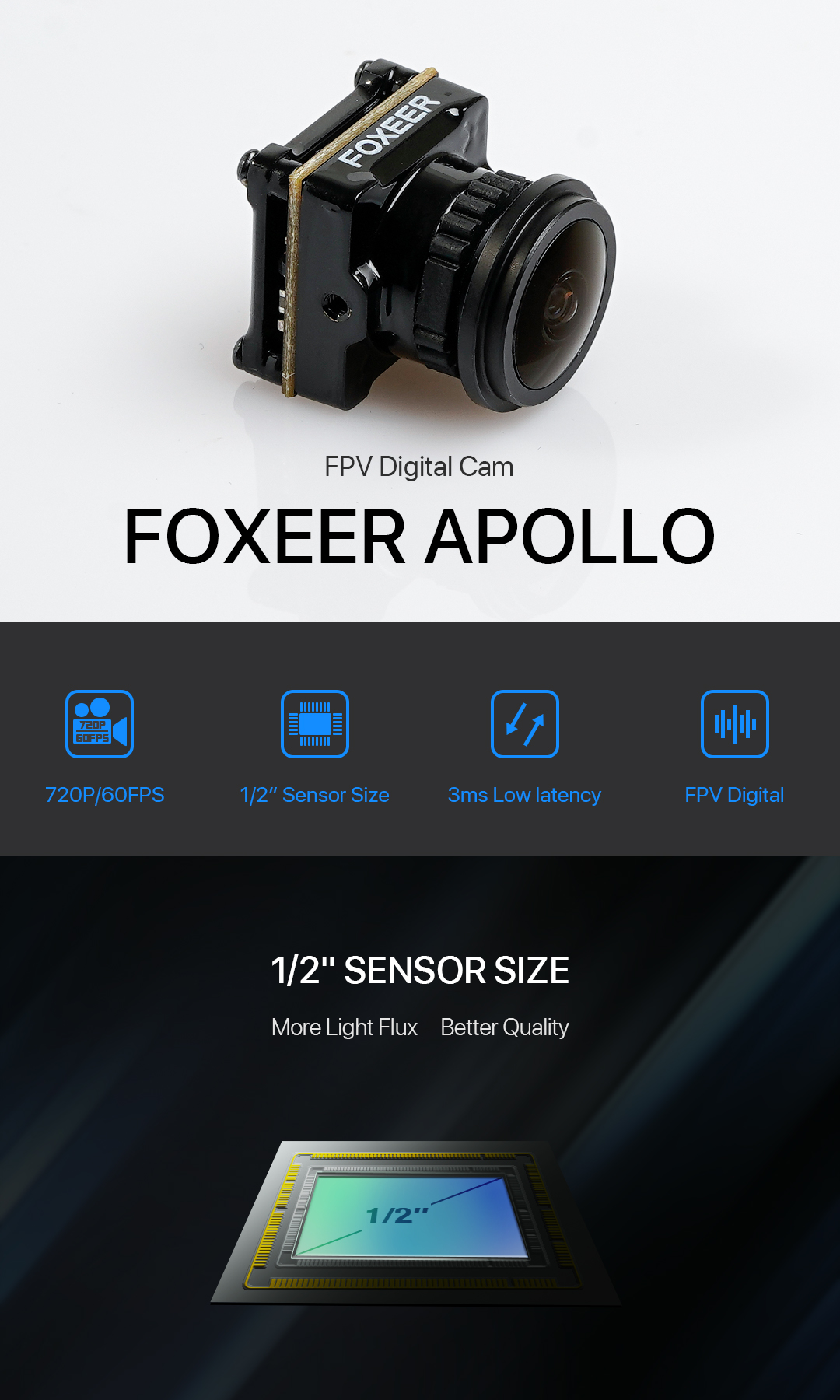 Foxeer Apollo Digital FPV MIPI Camera (Compatible with DJI Vista) - Starlight Lens 7 - Foxeer