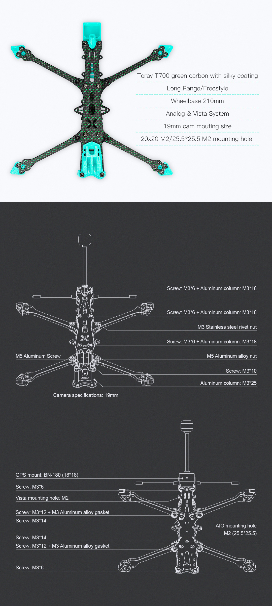 Foxeer 5" Aura Lite Freestyle & Long Range T700 Green Frame 12 - Foxeer