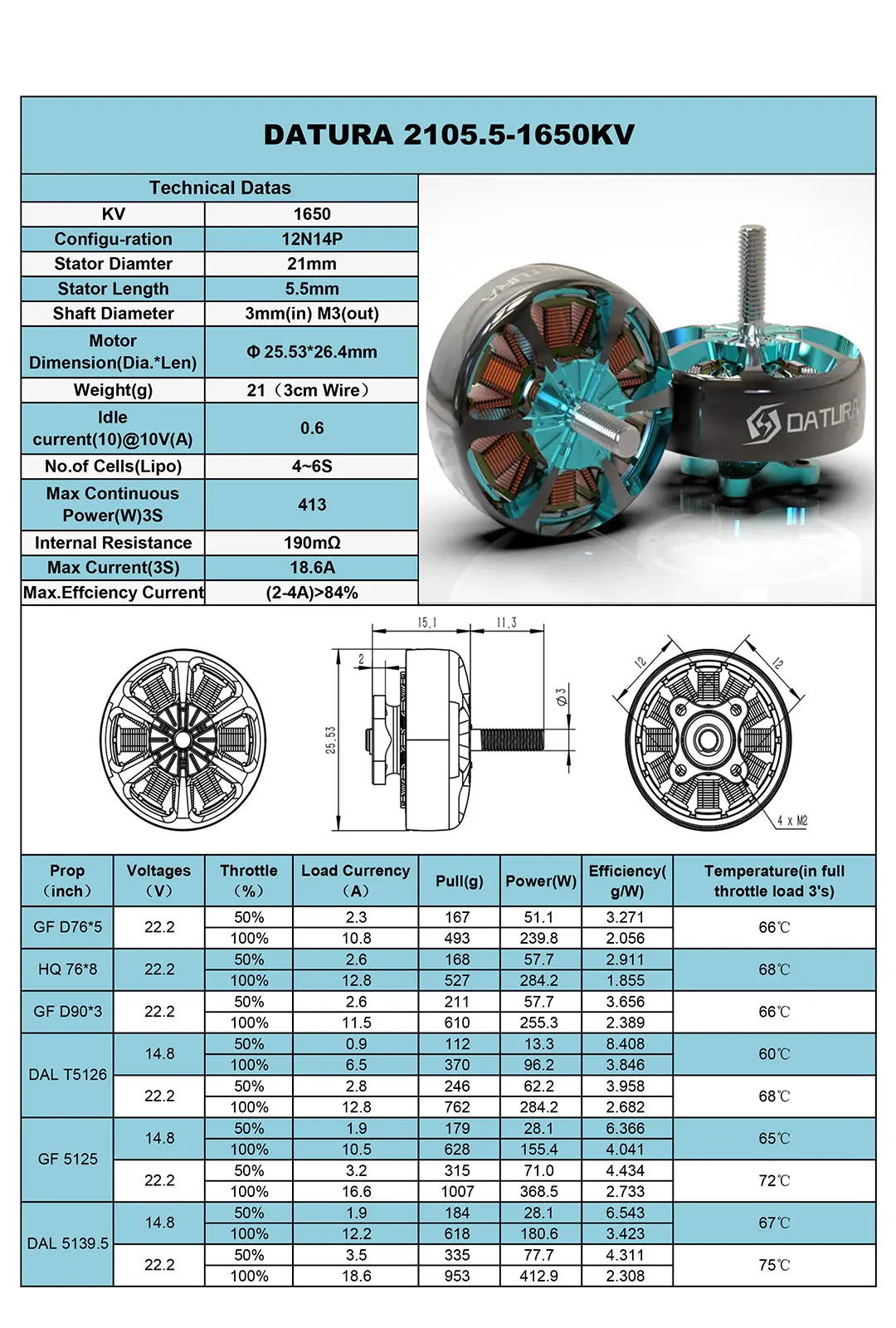 Foxeer Datura 2105.5 FPV Motor M3/M5 Prop Shaft - 1650Kv 5 - Foxeer