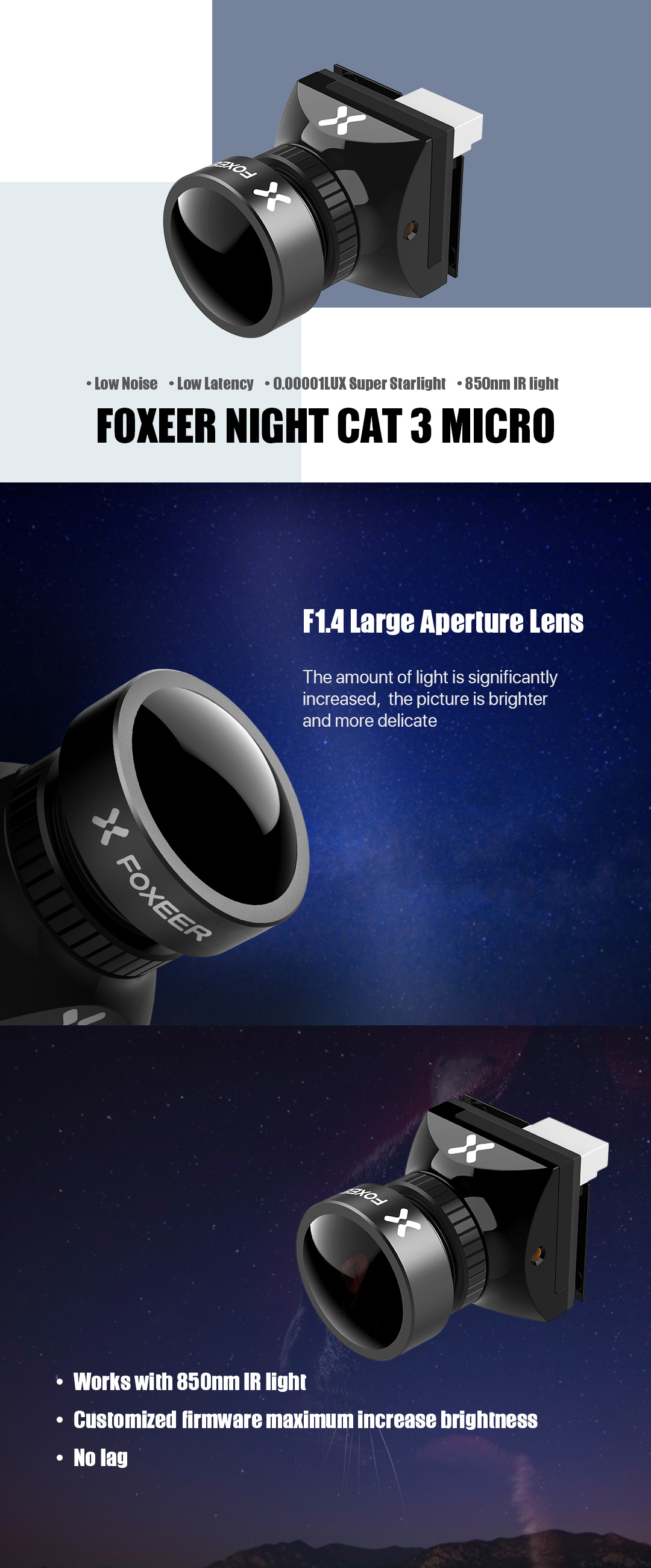 Foxeer Micro Night Cat 3 1200TVL 0.00001lux IR Sensitive Night Vision Camera 850nm IR Light 7 - Foxeer